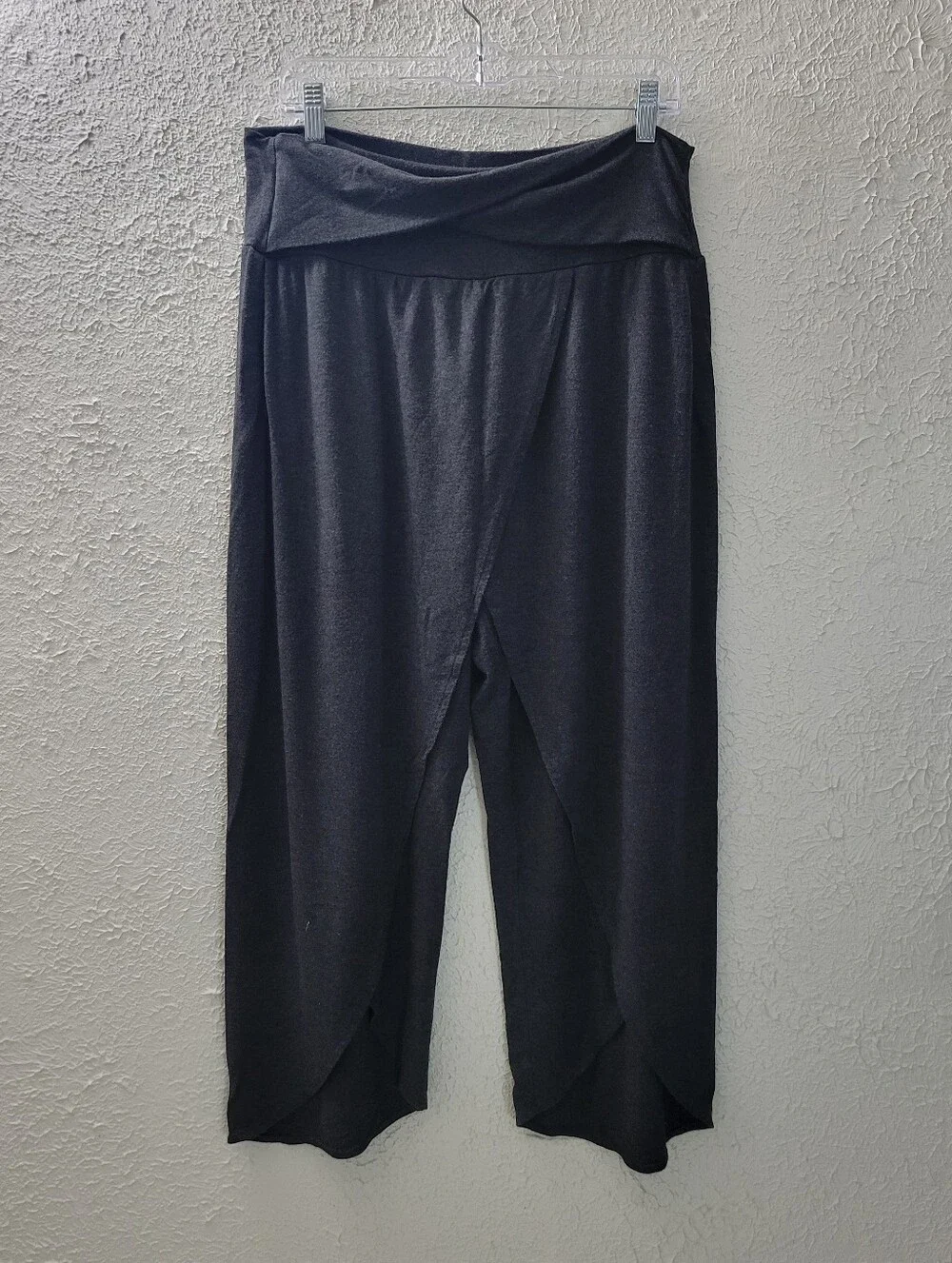 Athleta Sz L Yoga Release Pant Gray Open Front Flowy Loose Boho Womens Pants - Picture 1 of 6